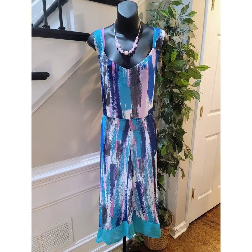 Catherines Sundress Women's 3X Multi Abstract Sweatheart Neck Shark Bite Hem - Picture 2 of 11